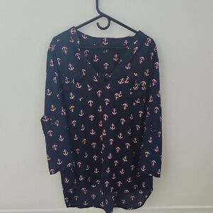 J for Justify Nautical Anchor Blouse - Dark Blue and Light Pink